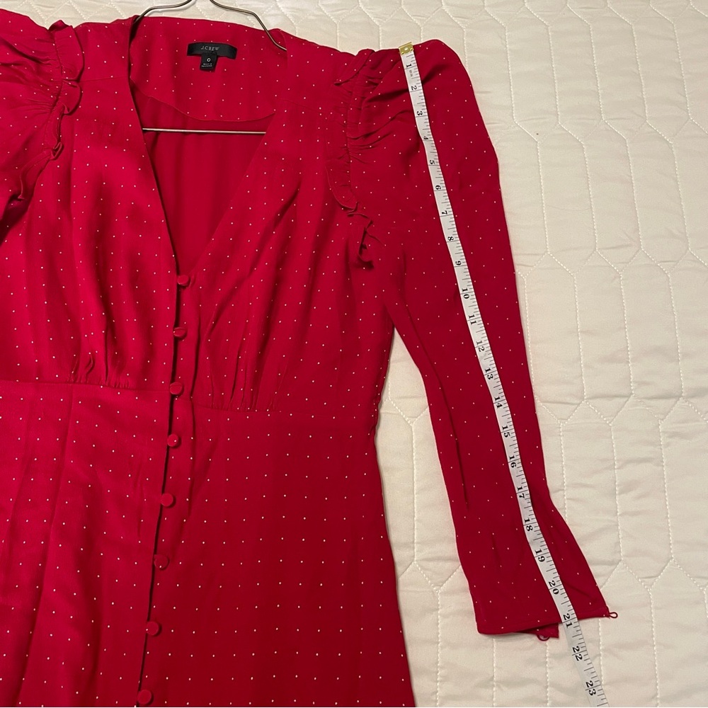 J Crew Puff Ruffled Sleeve Pin Dot Midi Dress Size 0 - Picture 7 of 7